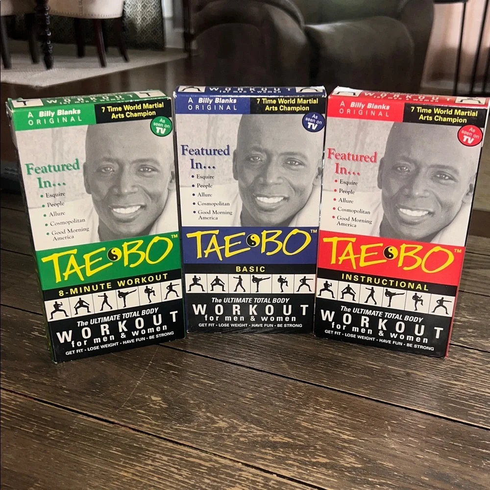 Tae Bo Workout VHS Set - Red, Blue, Green, 1998